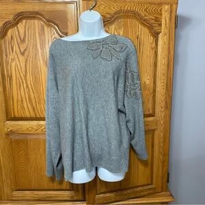 Lafayette‎ 148 Baroque Hand-Beaded 100% Cashmere Sweater Grey Women’s Size Small
